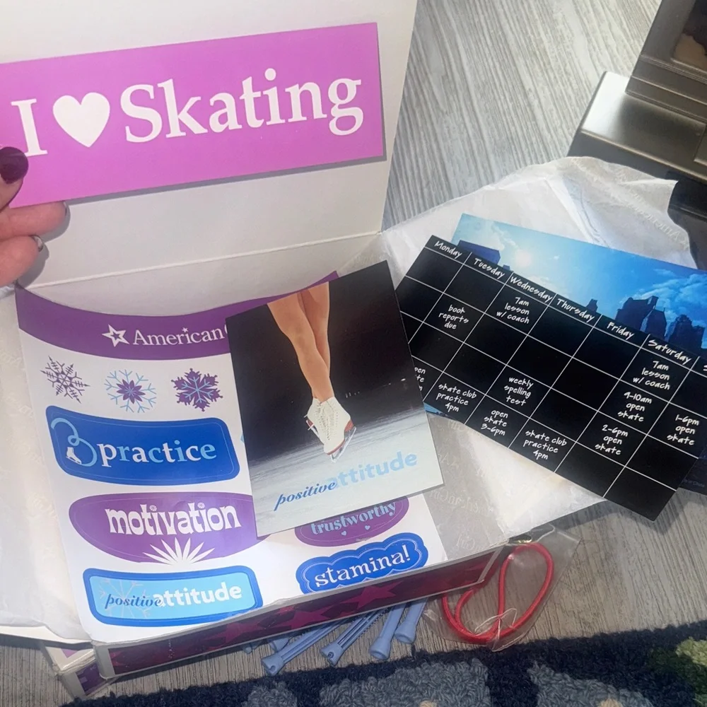 American Girl tote, accessories, and scooter